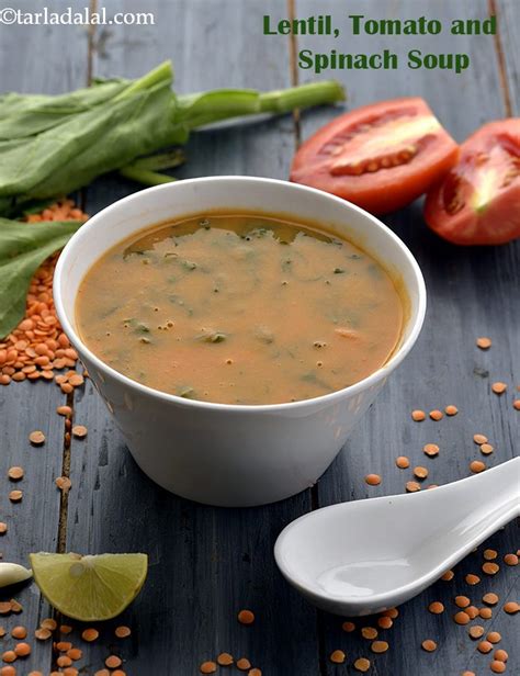 lentil tomato spinach soup | masoor dal tomato spinach