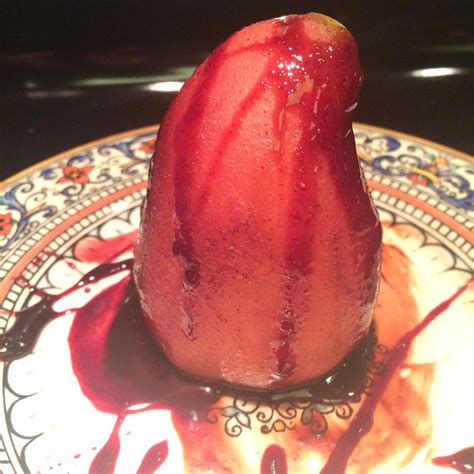 Red Wine Poached Pears with Chocolate Filling Recipe