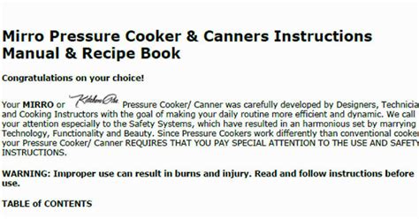 Mirro Pressure Cooker & Canners Instructions Manual