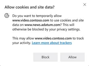 Temporarily allow cookies and site data in Microsoft Edge