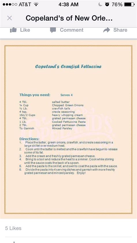 Copelands Crawfish Fettuccine | Crawfish pasta recipe, …
