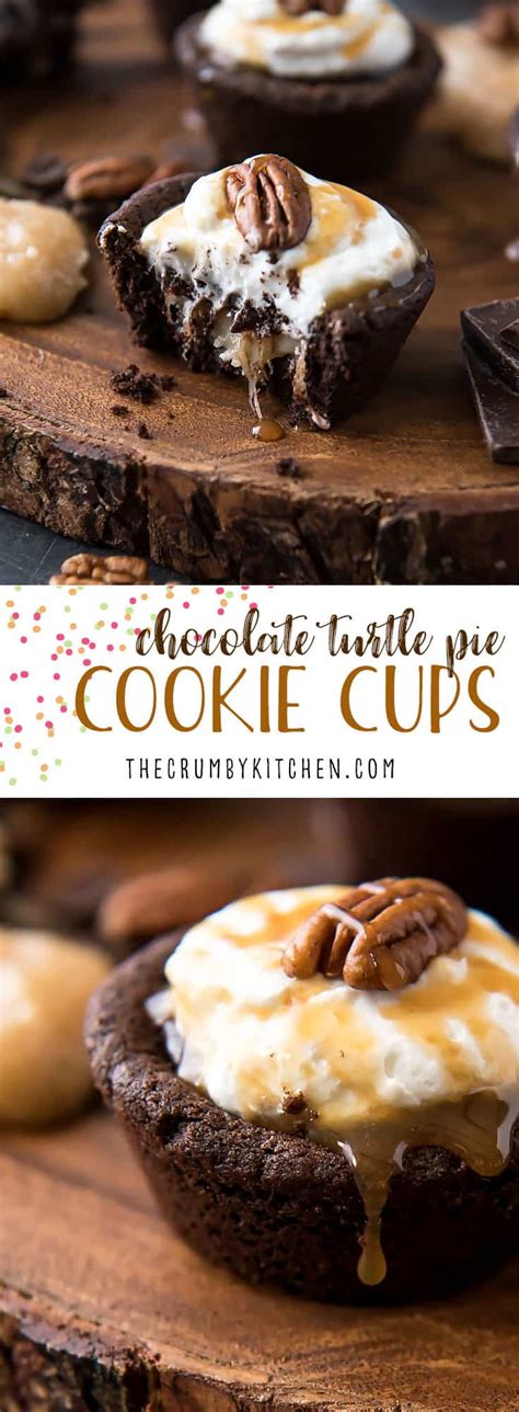 Gooey Triple-Layer Chocolate Turtle Pie Cookie Cups