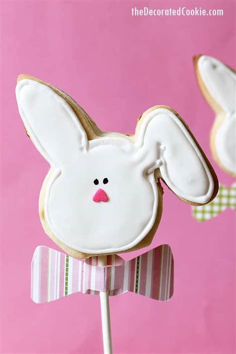EASTER BUNNY COOKIES on a stick with paper bow ties