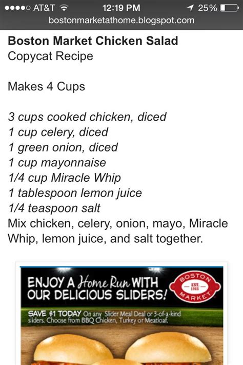 Boston Market Chicken Salad Recipe - Pinterest