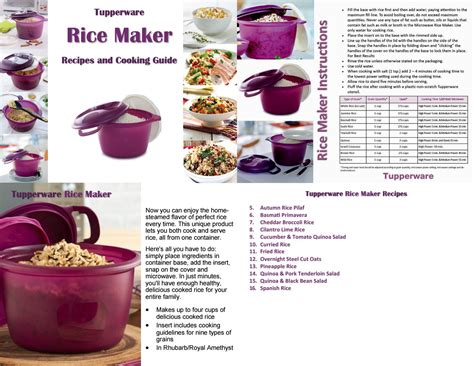 Tupperware Rice maker recipes and cooking guide …