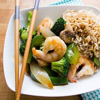 Asian Shrimp Stir Fry with Broccoli, Mushrooms, and Onion