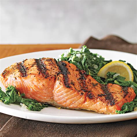 Grilled Salmon with Kale Sauté Recipe | EatingWell