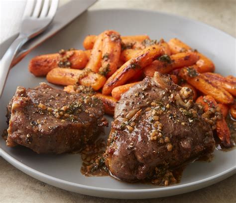 Lamb Chops with Garlic Butter Sauce and Roasted Carrots