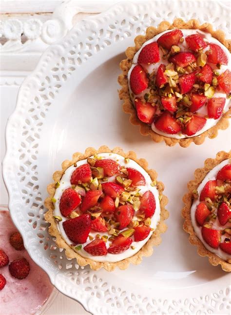 Strawberry and pistachio tarts recipe | delicious.